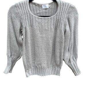 Time & Place Vintage 80s Womens Puff Sleeve Gray Knit Sweater Scoop Neck Cropped